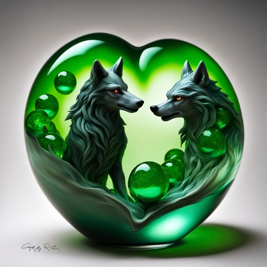 Heart Glass with Green Orbs, Sinister Fantasy Art