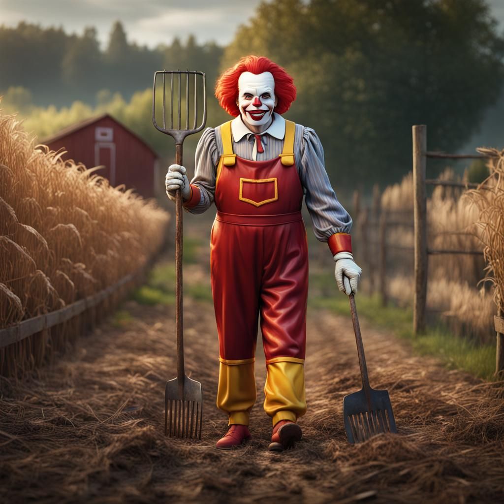 Elderly Ronald McDonald as Farmer, Digital Art