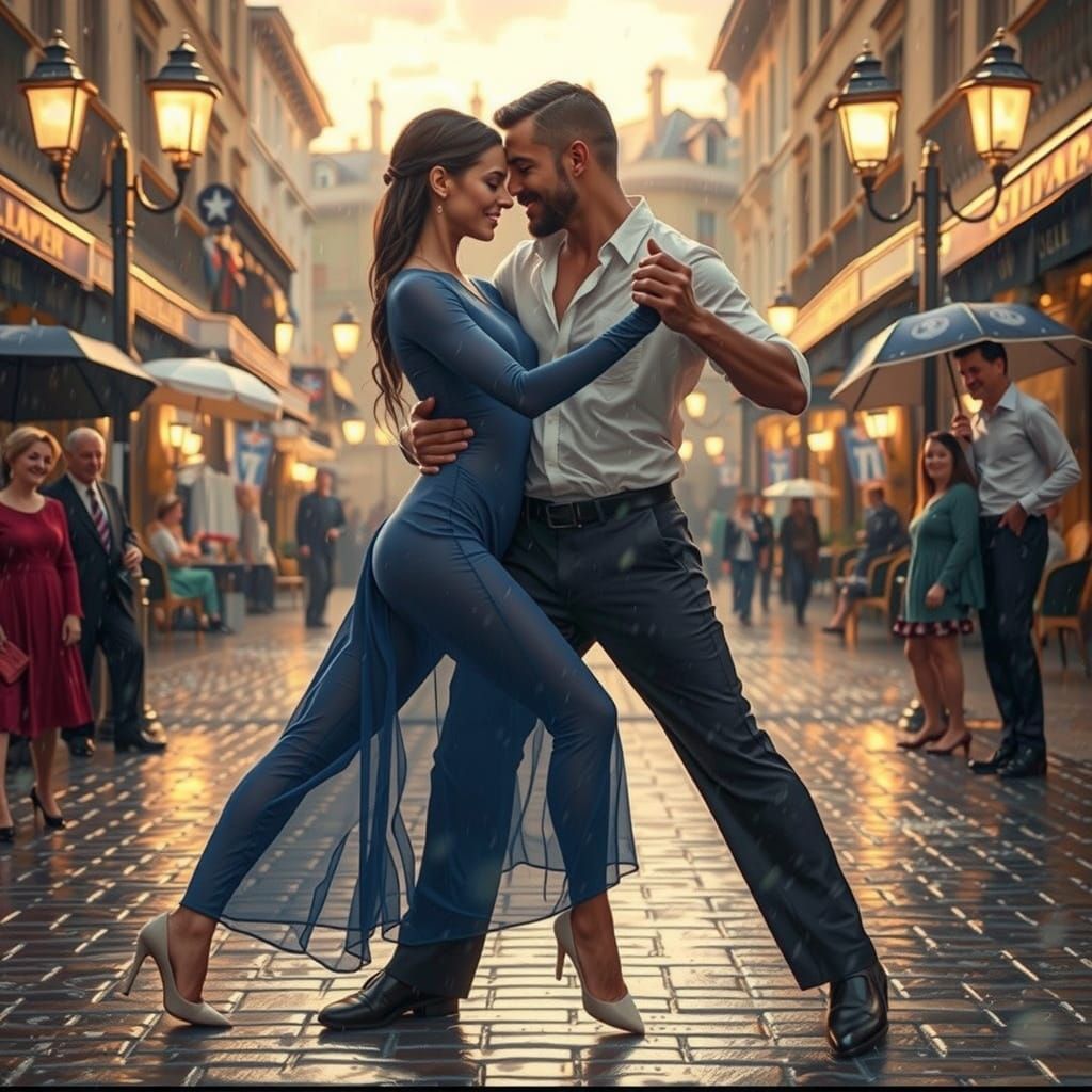 Romantic Rain Dance in European Courtyard