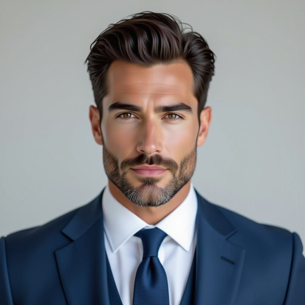 Handsome Bearded Man in Blue Suit Portrait