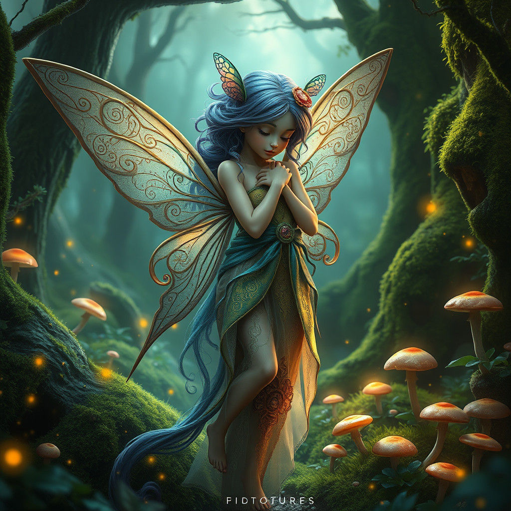 Whimsical Pixie in Lush Forest: Hyper-Realistic Art