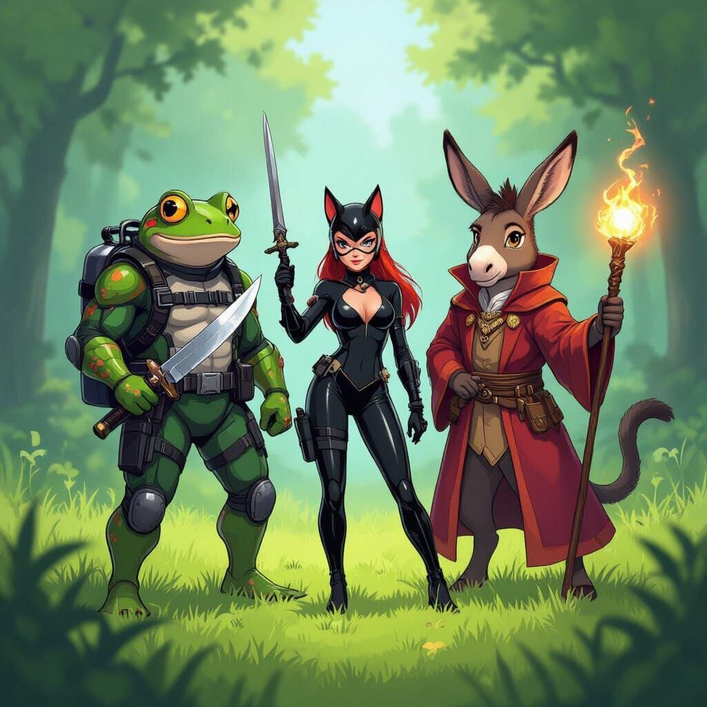 Fantasy Trio Assembled For Battle In Anime Style