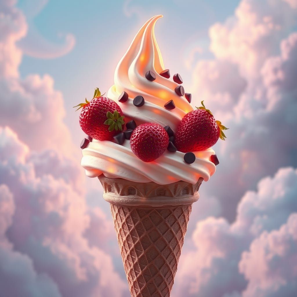 Majestic Ice Cream Cone in Dreamlike Landscape