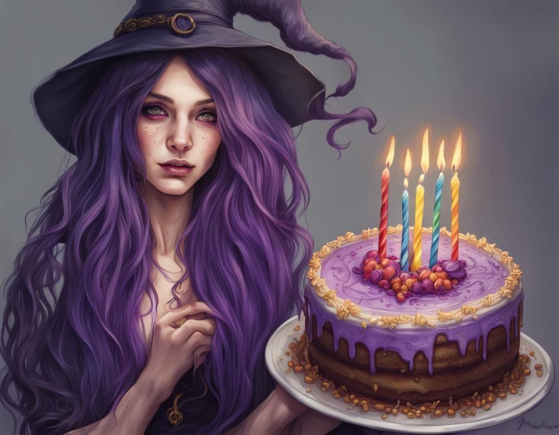 Colorful Witch with Cake in Auracore Style