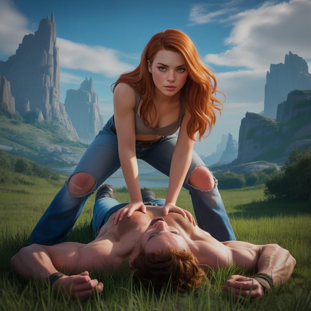 Confident Redhead's Victory: A Dramatic Photo