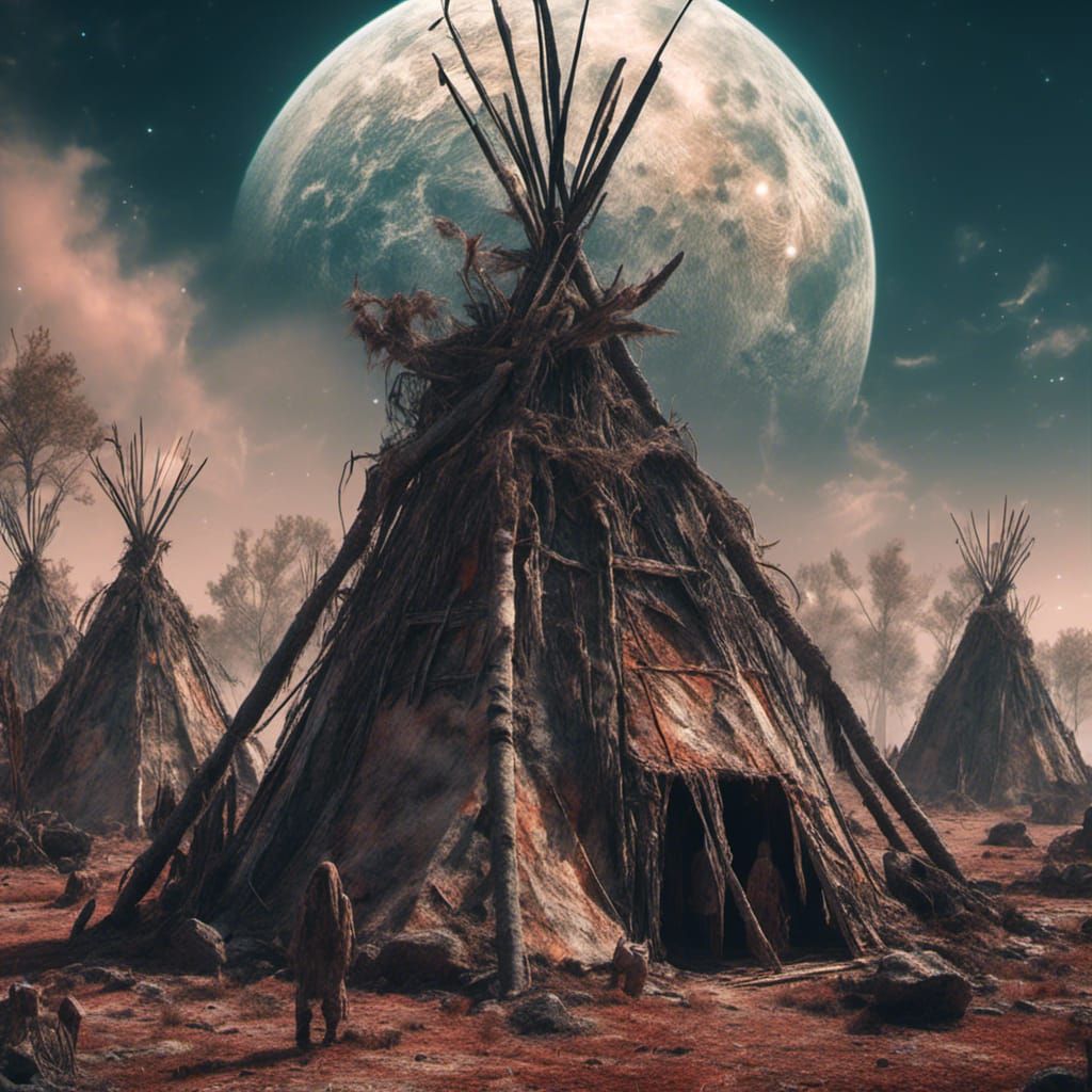 Macabre Aliens on Moon with Teepee Camp