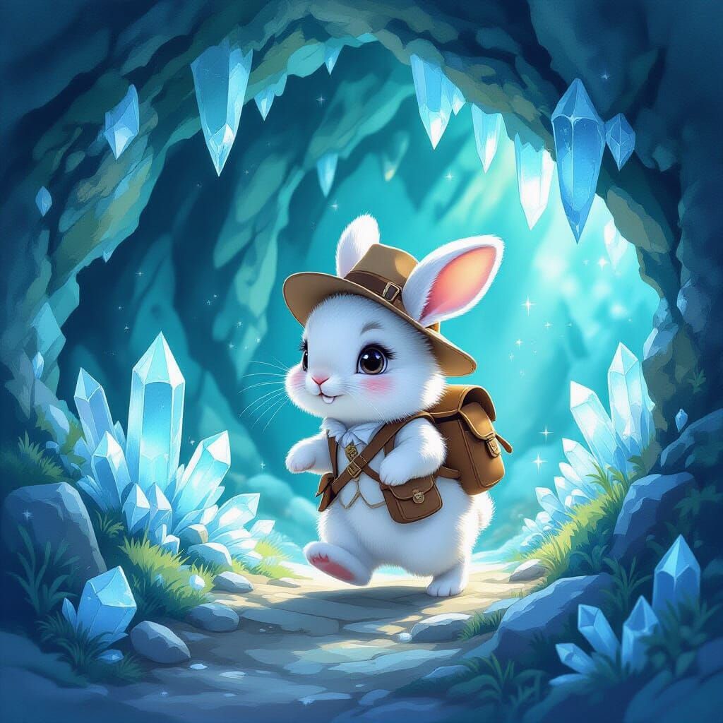 Rabbit Explorer Enters Luminous Crystal Cave