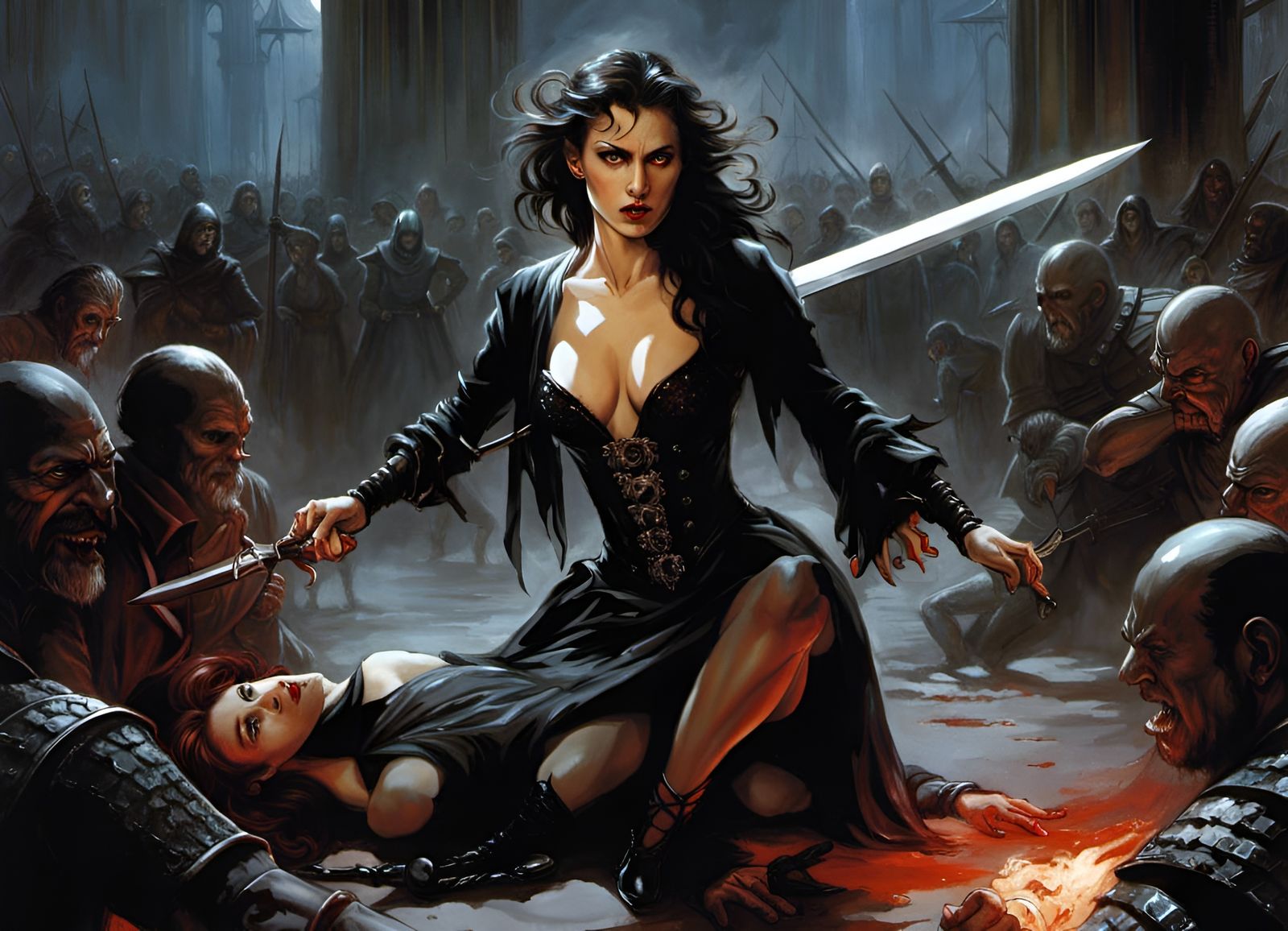 Vampire Battle in Pastel Colors - Dark Fantasy Art