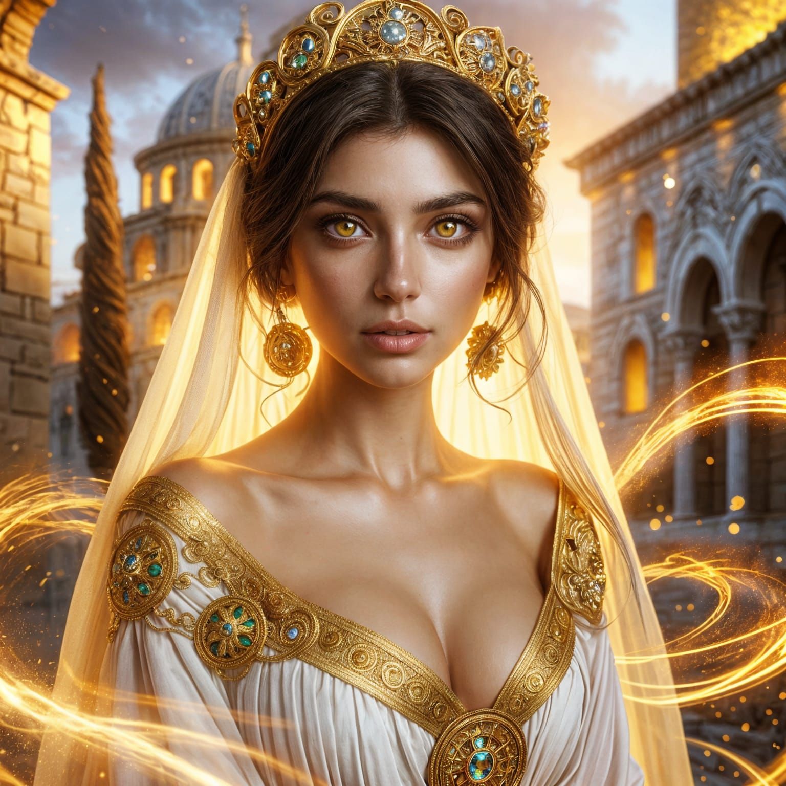 Middle-Eastern Woman in Roman Dress with Golden Magic