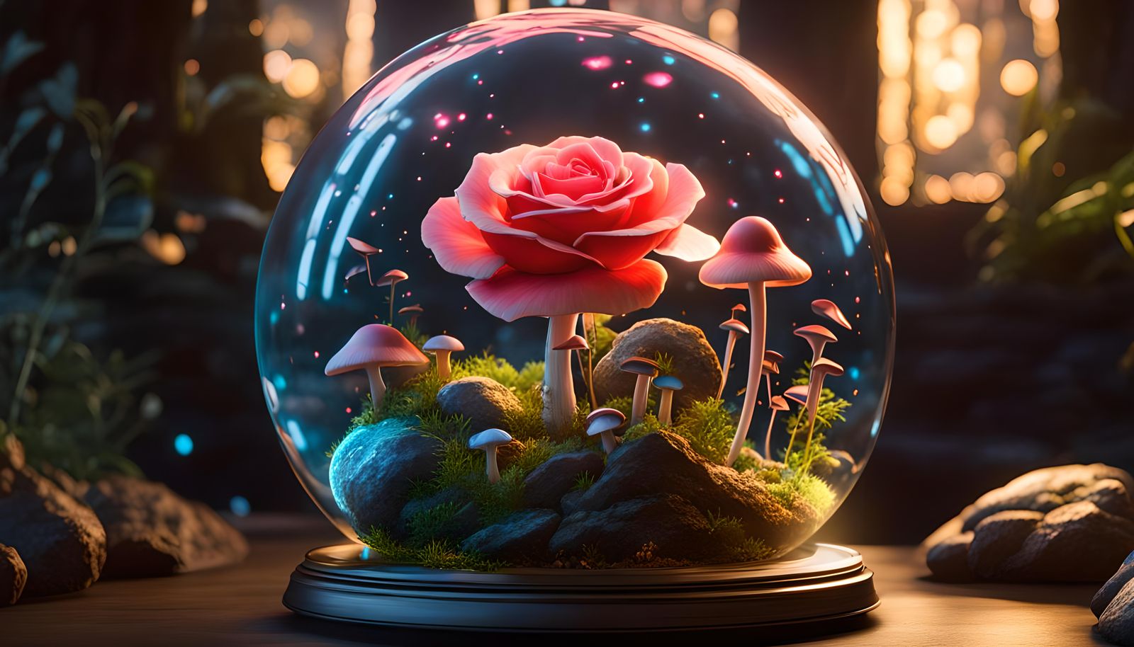 Bioluminescent Rose in Cyberpunk Globe: Fantasy Art