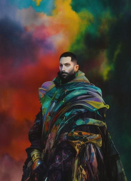 Abstract Watercolor Portrait in Dystopian Style