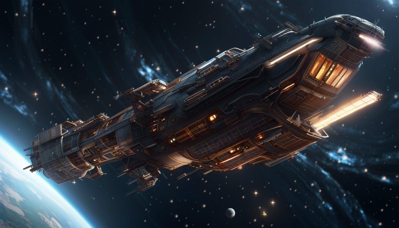 Flying Windmill Ship in Epic Space Fantasy