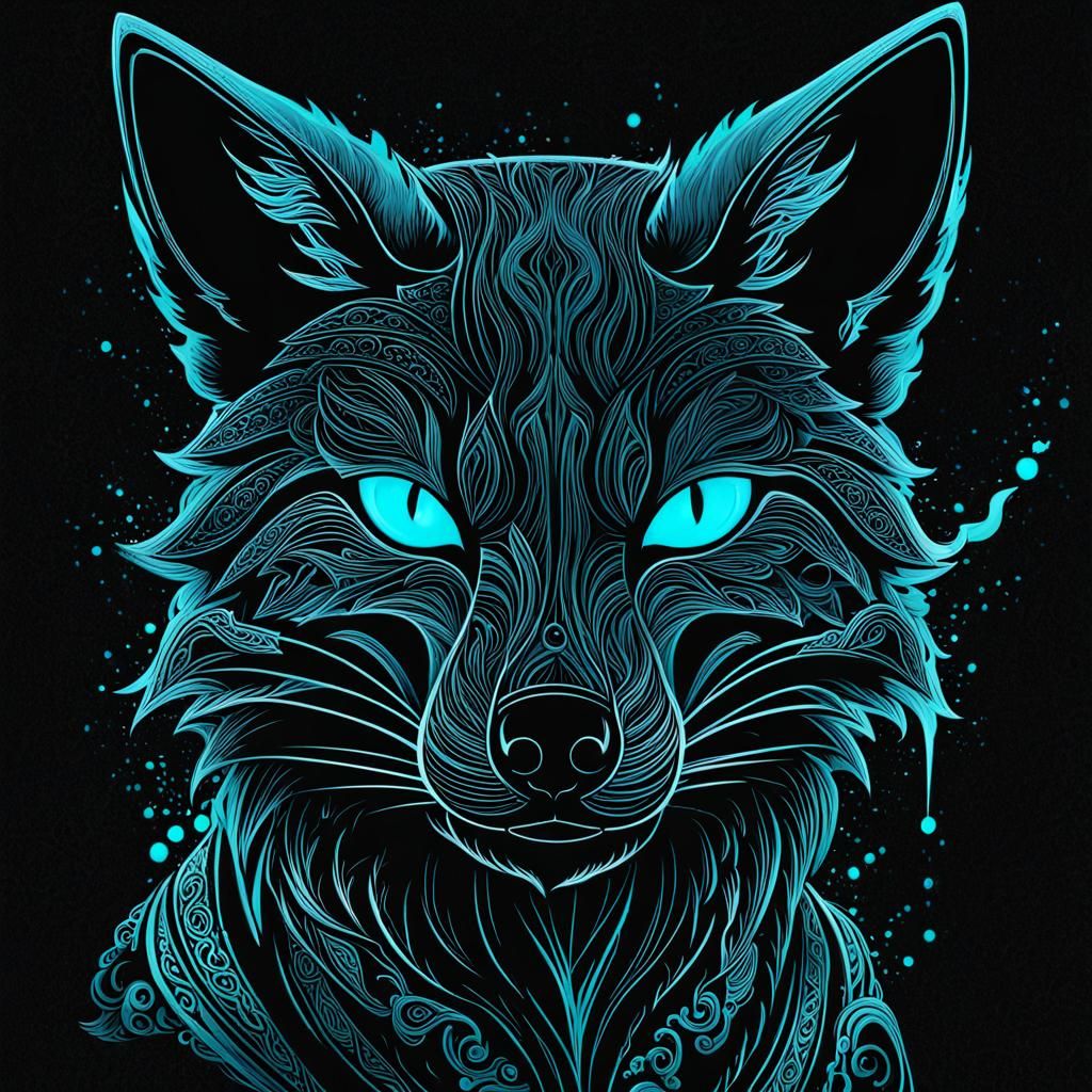 Mythic Fox Shadow in Japanese Ink Art