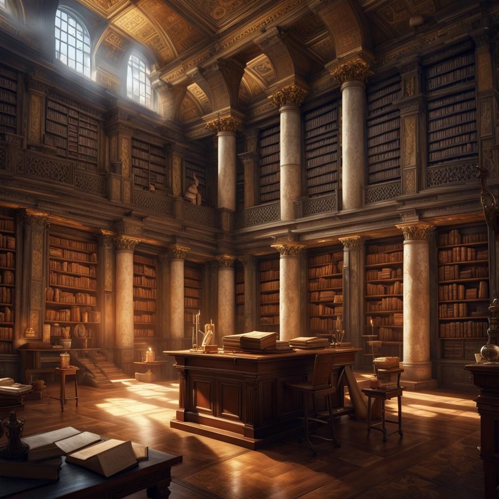 Grand Illustration of Philosophers in Ancient Library