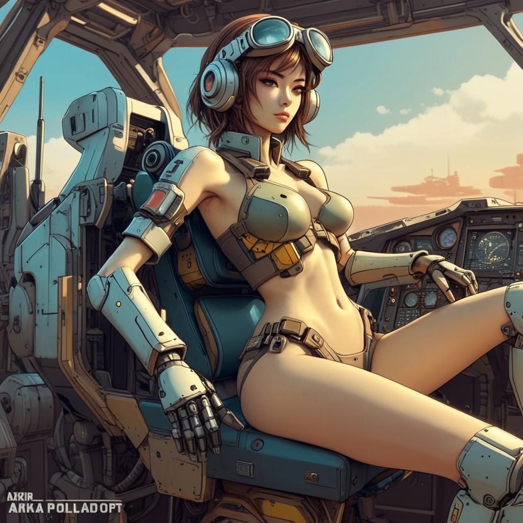 Anime Mech Pilot Relaxing in Cockpit, Manga Style