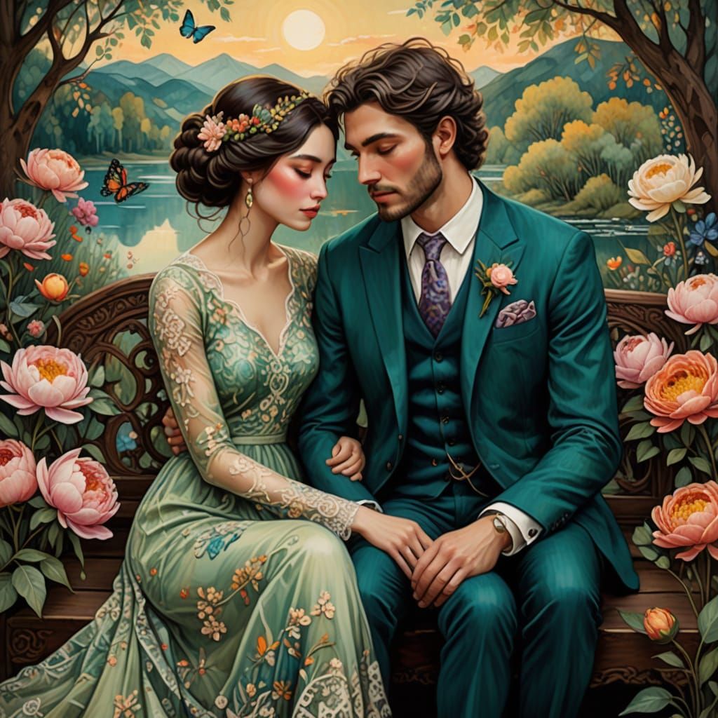 Romantic Couple in Whimsical Garden Setting