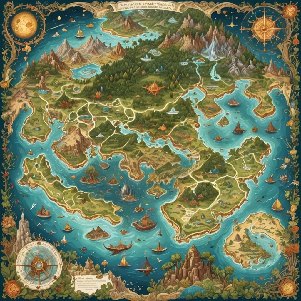 Detailed Fantasy World Map with Deserts and Oceans