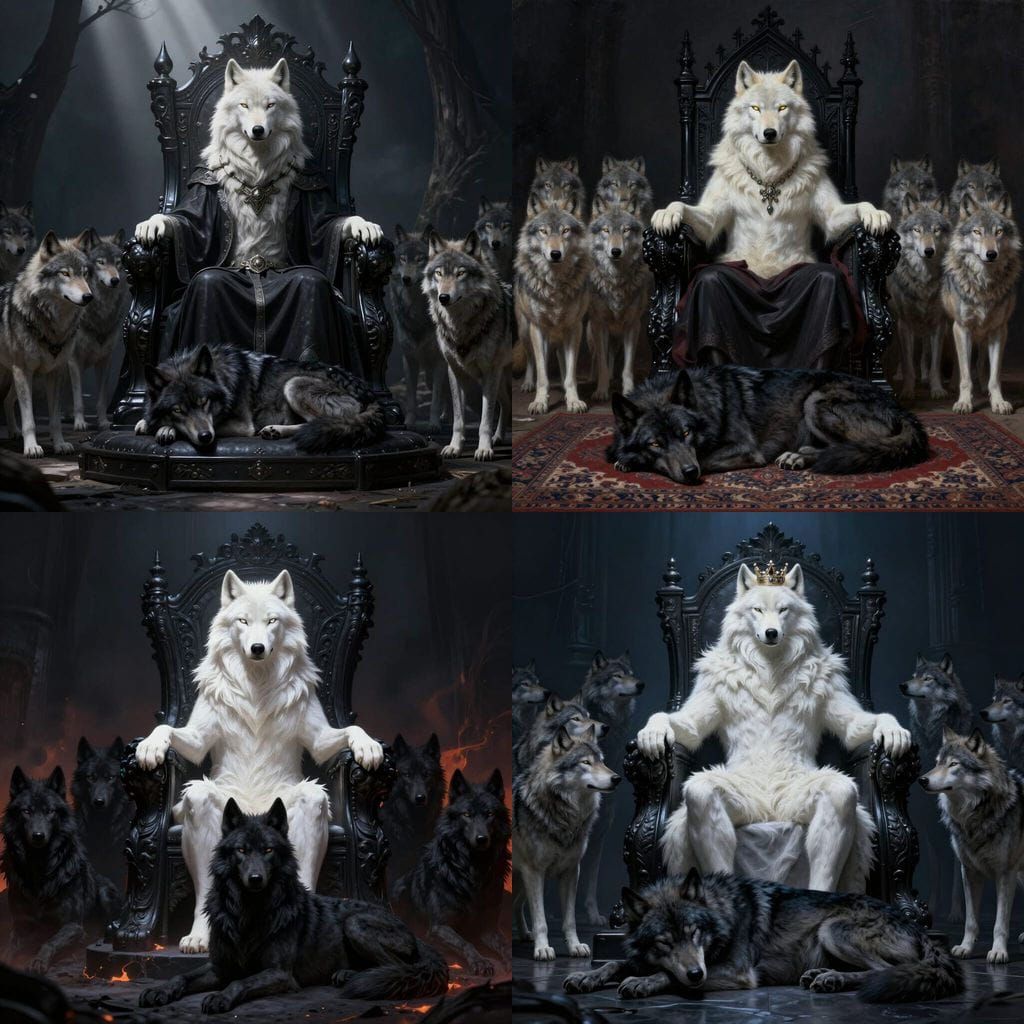 White Wolf King and Black Wolf Subjects on Throne