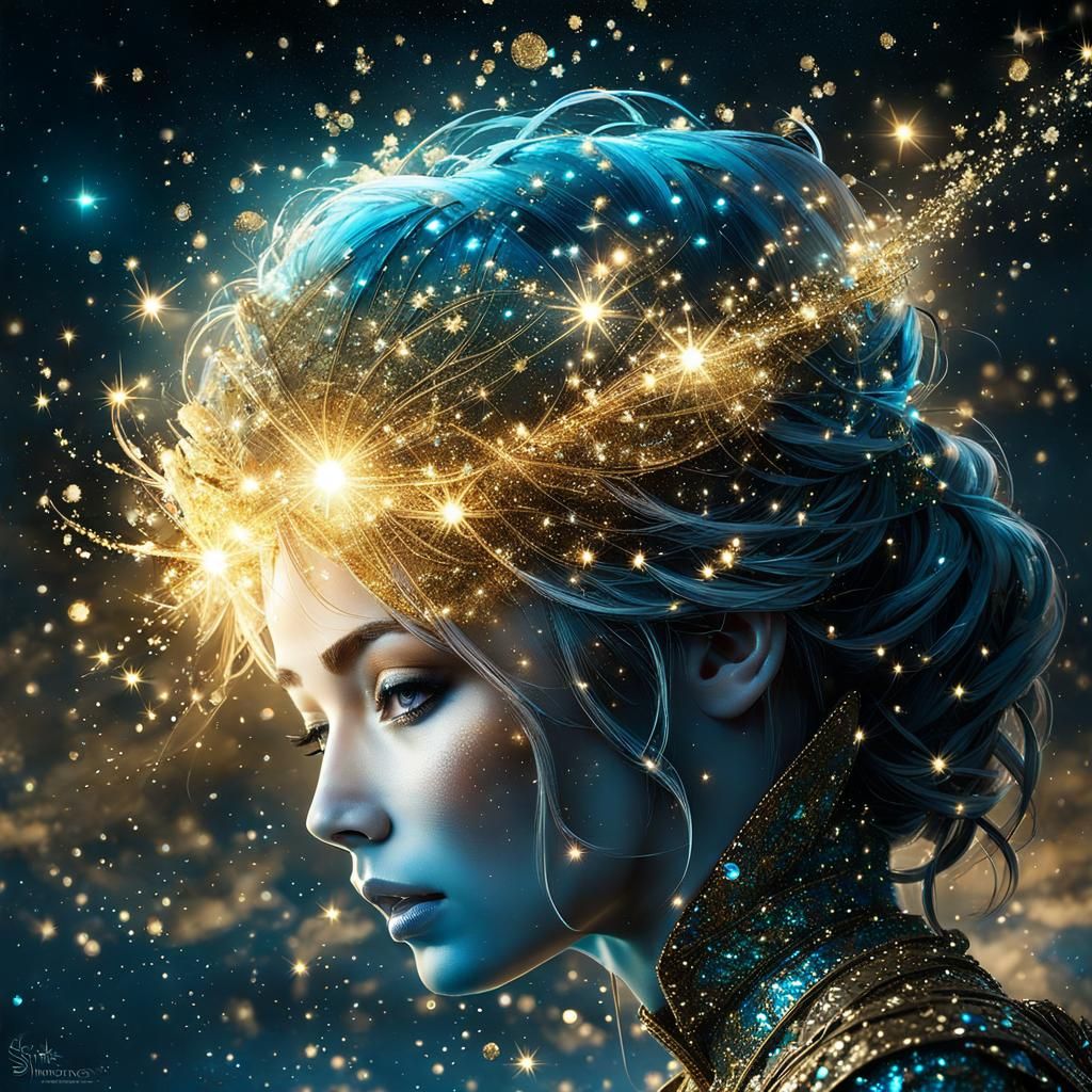 Glittering Fairy Goddess in Bioluminescent Galaxy