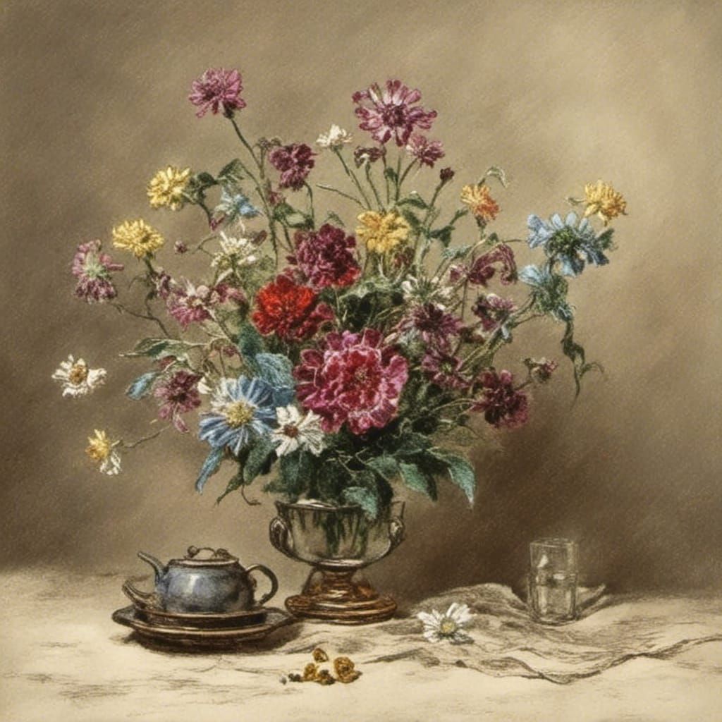 Lace Flower Still Life in Surreal Style