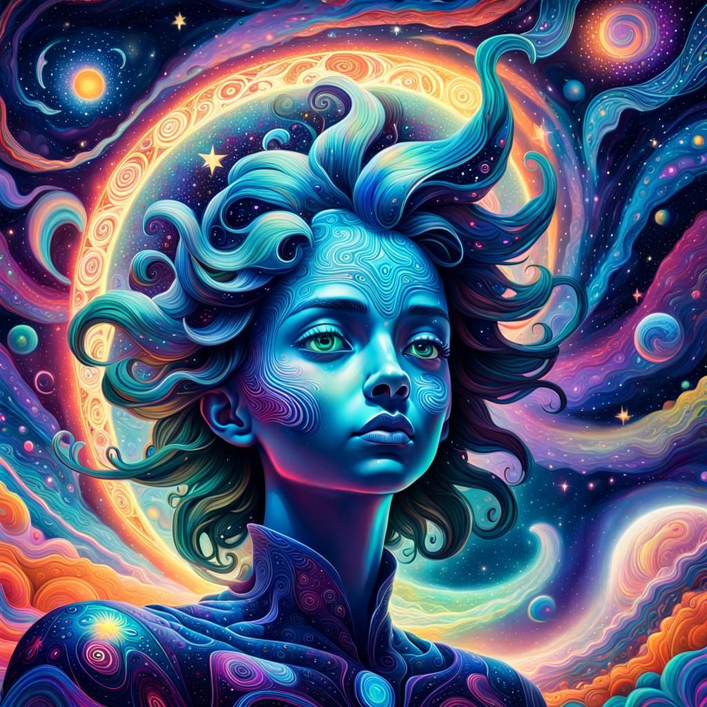 Ethereal Being Floats in Psychedelic Starry Expanse