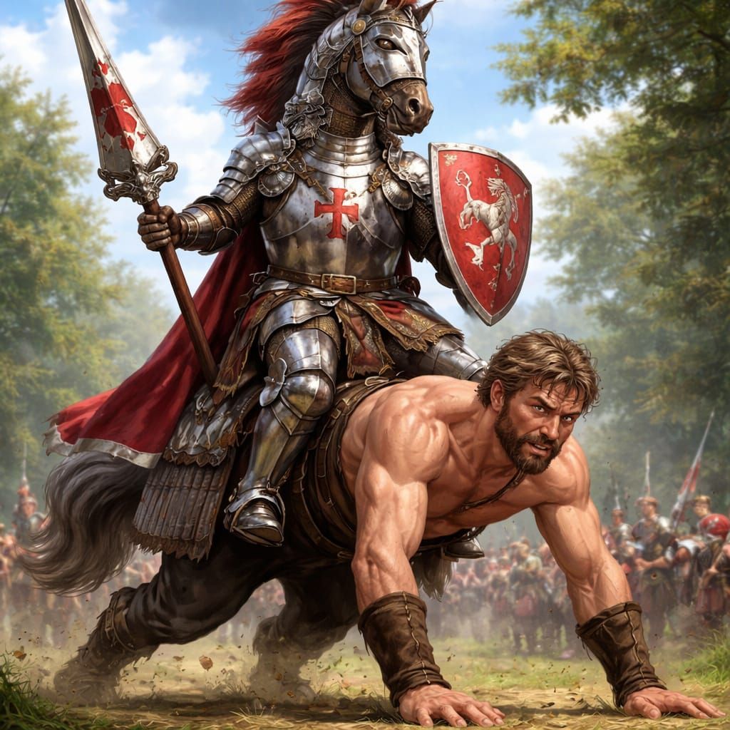 Knight Horse Rides Human in Surreal Fantasy Art