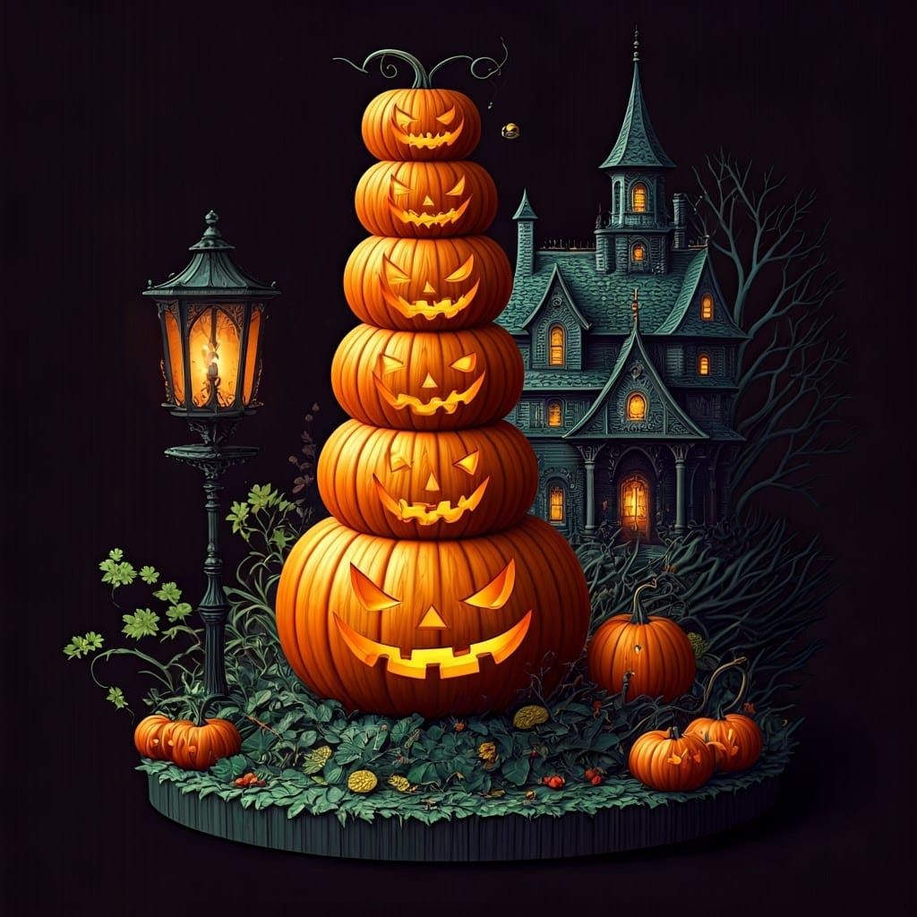 Chibi Vampire in Haunted Halloween Collage Portrait