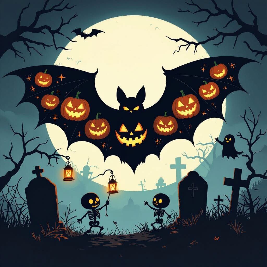 Halloween Bat Silhouette Filled with Spooky Elements