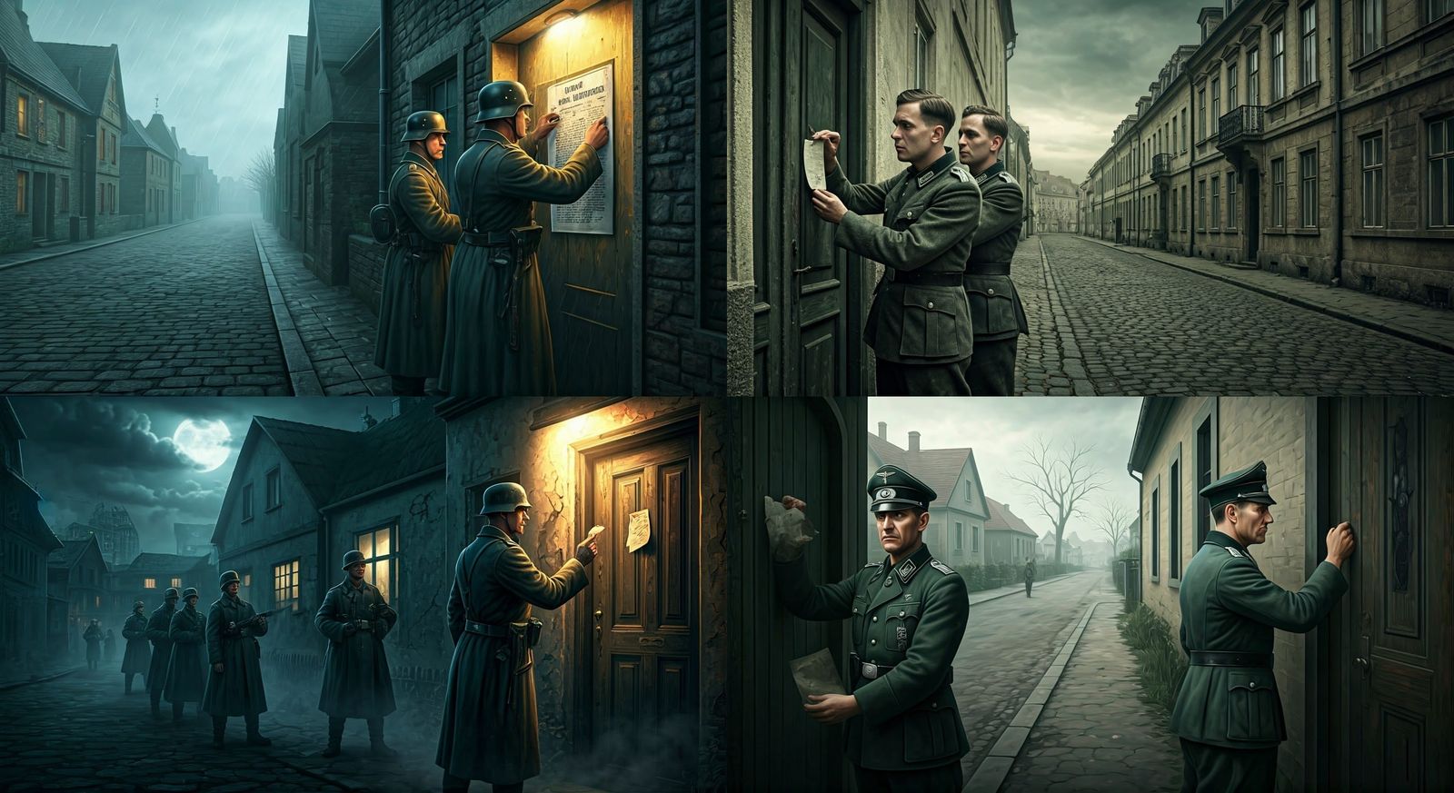 German Soldiers in a Gloomy Street Scene