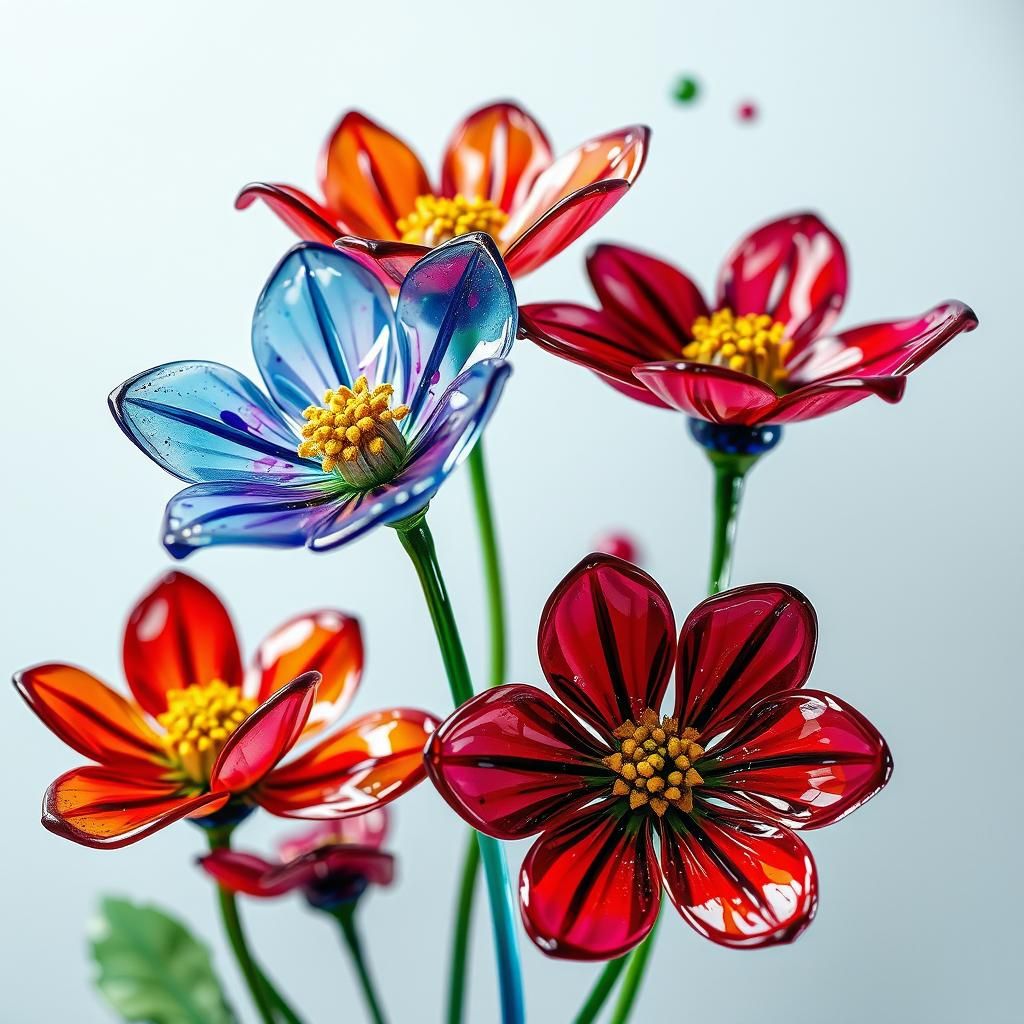 Enamel Glass Flowers in Graffiti Splash Art Style