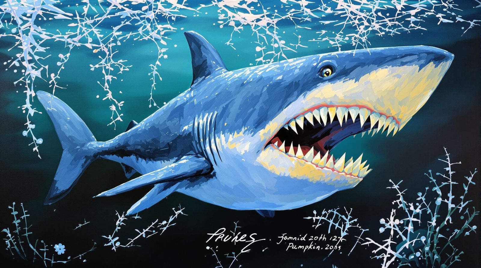 Epic Oil Painting of a Pumpkin Shark