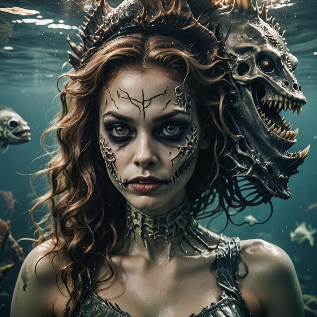Terrifying Siren Mermaid Portrait in Cinematic Style