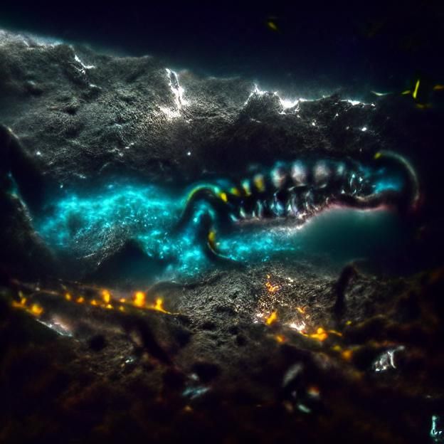 Bioluminescent Leviathan in Dark Underwater Trench