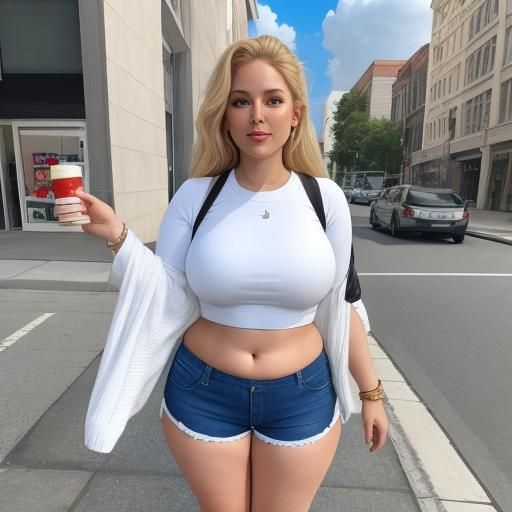 Photorealistic Curvy Woman in Crop Top and Shorts