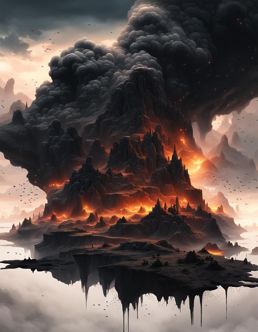 Dreamlike Black Smoke Landscape: Digital Matte Painting