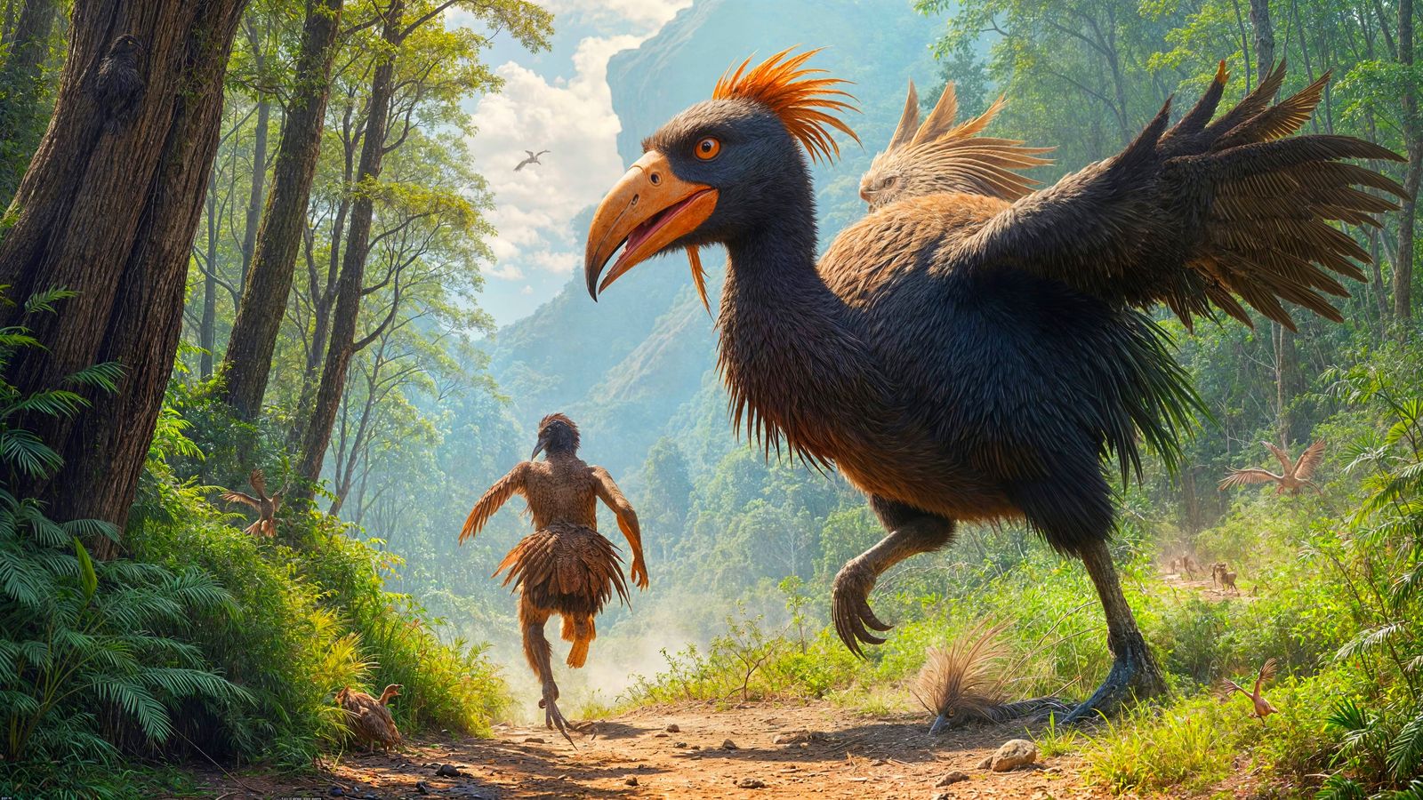Prehistoric Terror Bird Attacks Hunters in Jungle