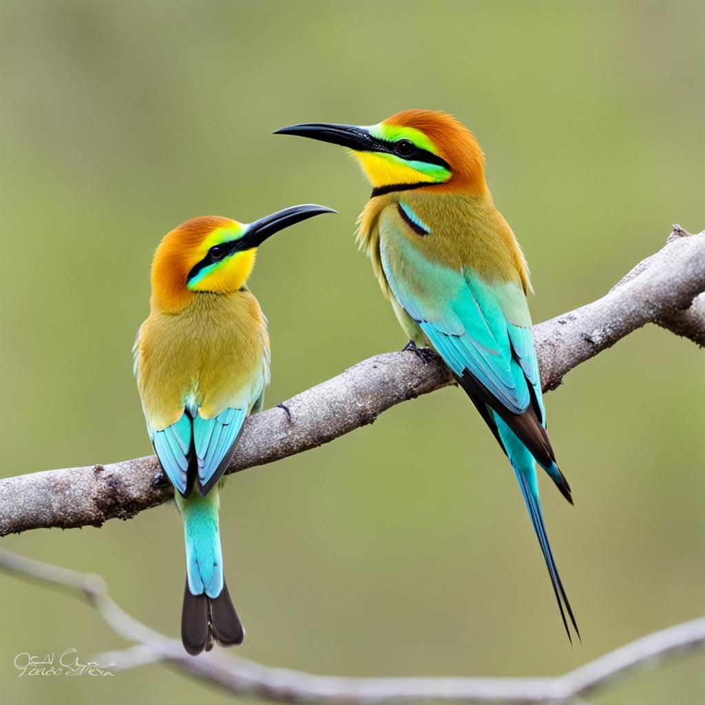 Colorful Rainbow Bee-Eater Bird on Branch