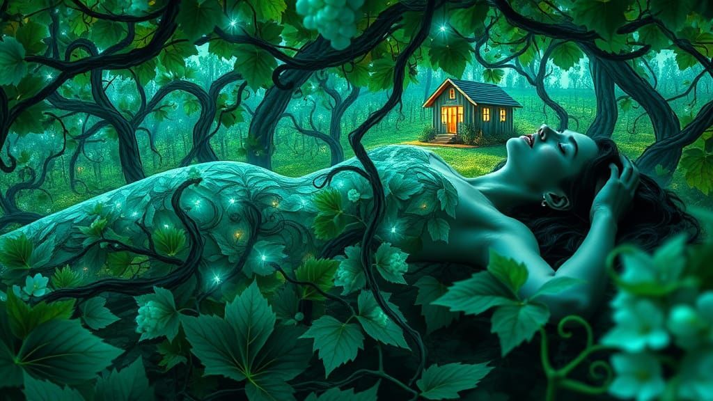 Woman Blends with Vibrant Vineyard in a Whimsical Dance of N...