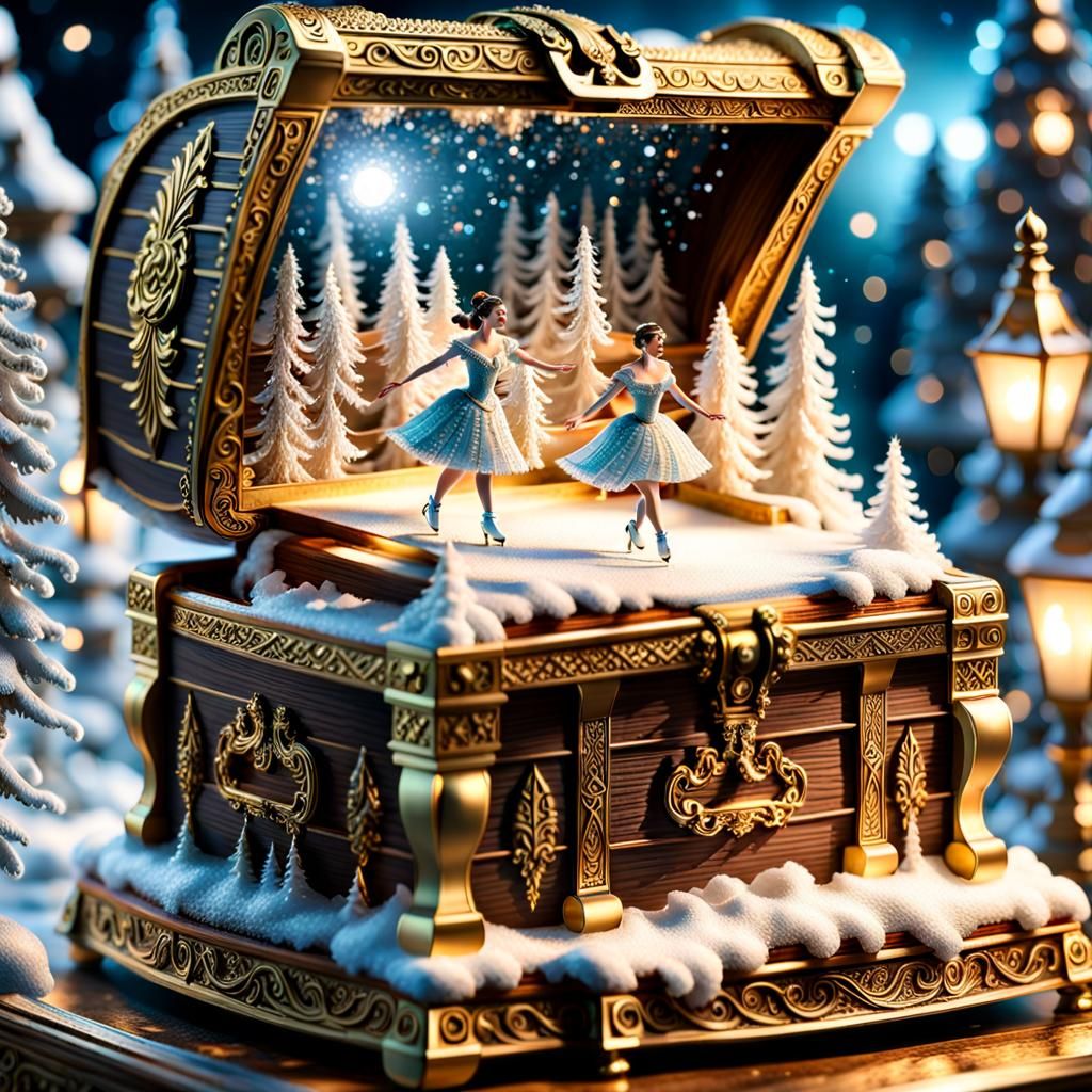 Luminous Treasure Chest Reveals Miniature Figure Skater