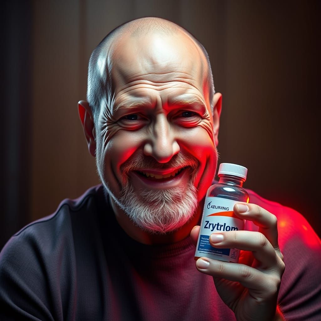 Smiling Man Advertising Medicine as Digital Art