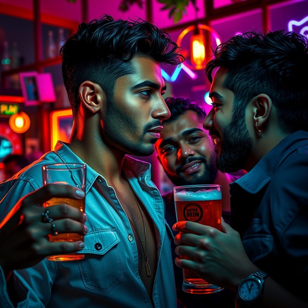Young Man at Bar: Hyperrealistic Splash Art