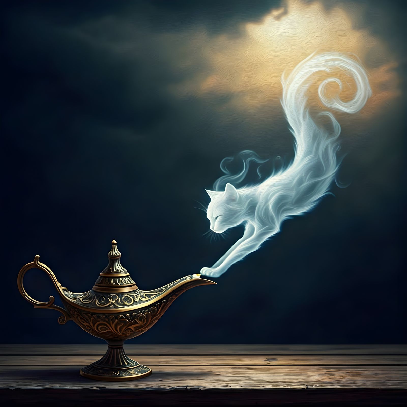 Ethereal Smoke Cat Silhouette in a Stormy Sky