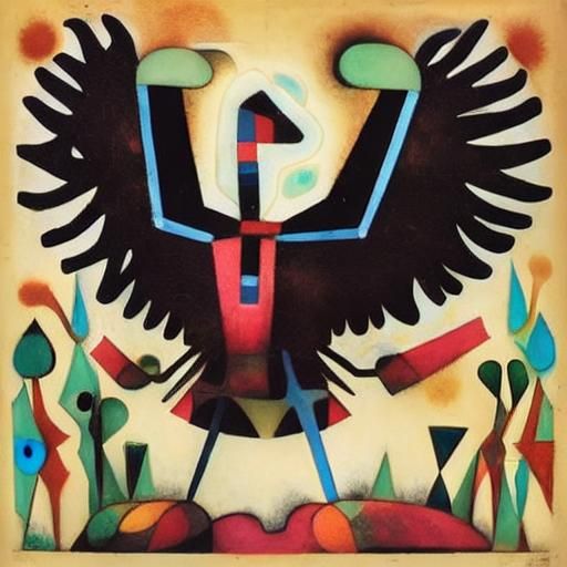 Sorrowful Couple with Black Flowers in Geometric Style