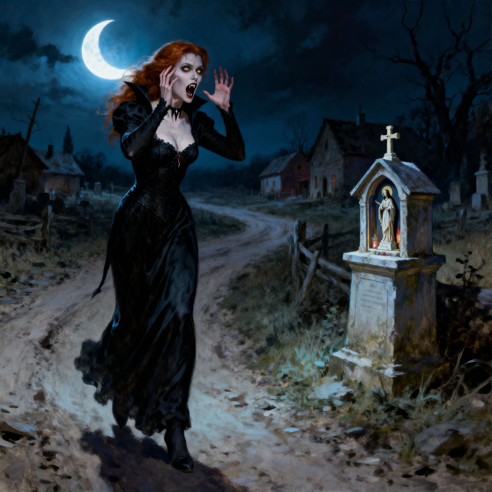 Vampire Flees Christian Shrine Under Ethereal Moonlight