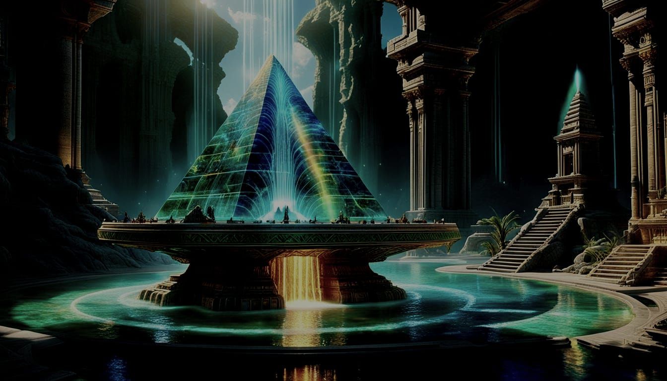 Atlantis Teleportation Device with Emerald Pyramid Temple