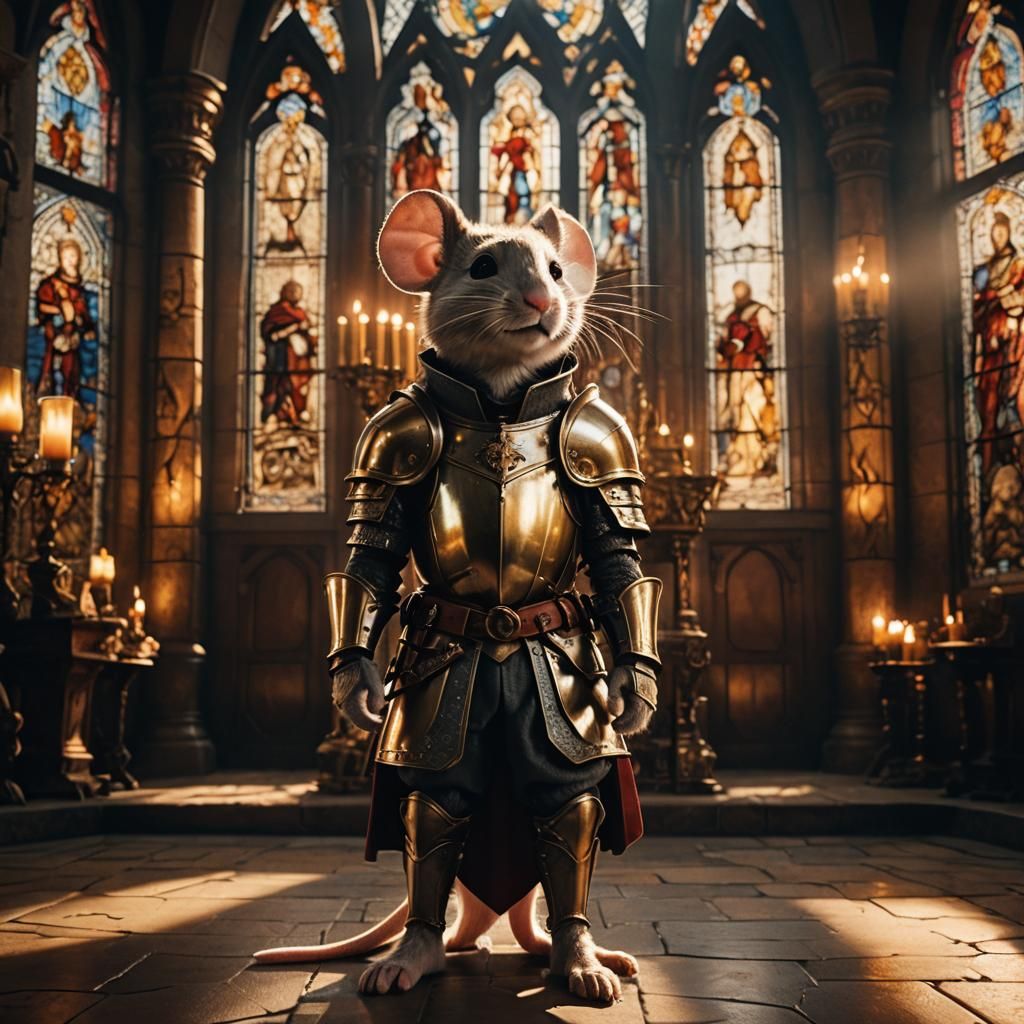 Mouse Knight in Throne Room: Cinematic Film Still