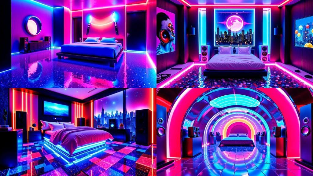 Luxurious Disco Bedroom with Immersive Sound and Lighting