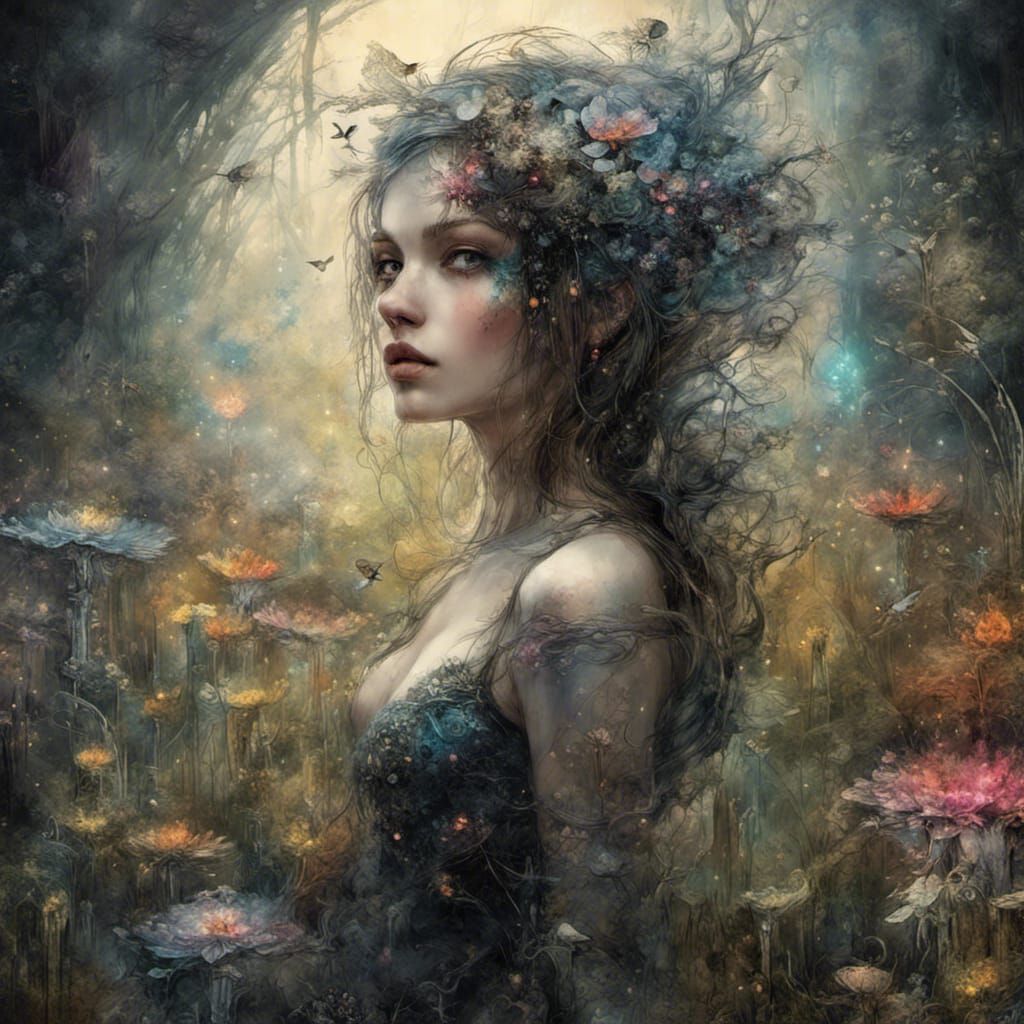 Enchanted Fairy Meadow in Dark Fantasy Style