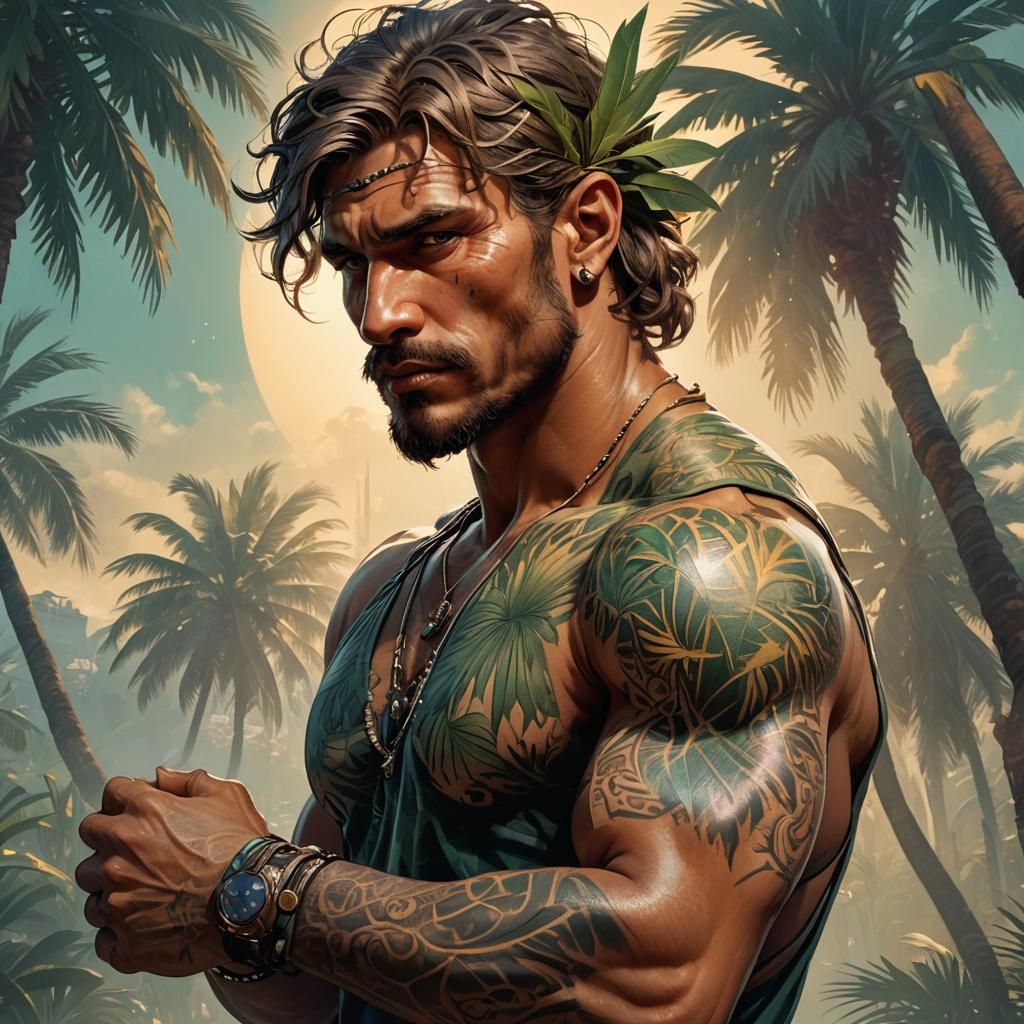 Palm Tattoo Arm in Alphonse Mucha Style