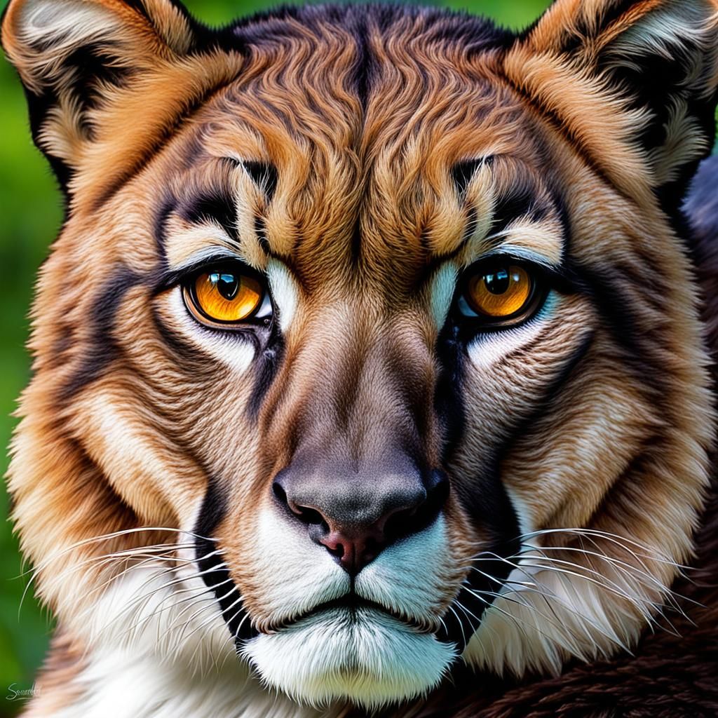 Cougar with Prismatic Eyes, Detailed Portrait